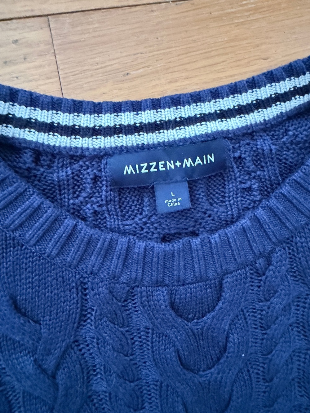 Mizzen+Main Blue Redford Cable Knit Crewneck Sweater Men Size L - Picture 4 of 8